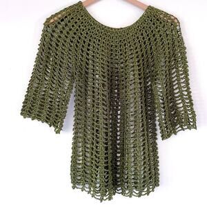 Vintage Green Open Weave Crochet Top M Handmade Boho Fairy Whimsigoth Goblin